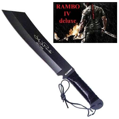 Macete rambo iv (quattro) deluxe - coltello machete con fodero e lama decorata con la firma john rambo del film omonimo.